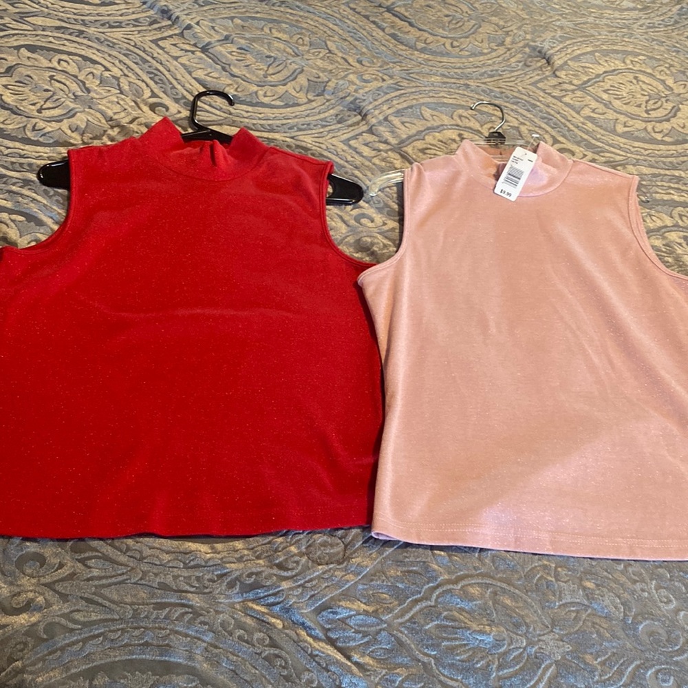 Red and pink sleeveless shirts